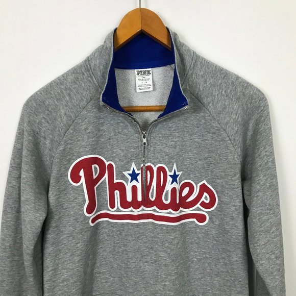 PINK Victoria's Secret Tops - Pink VS Women Large MLB Phillies Gray Zip Pullover